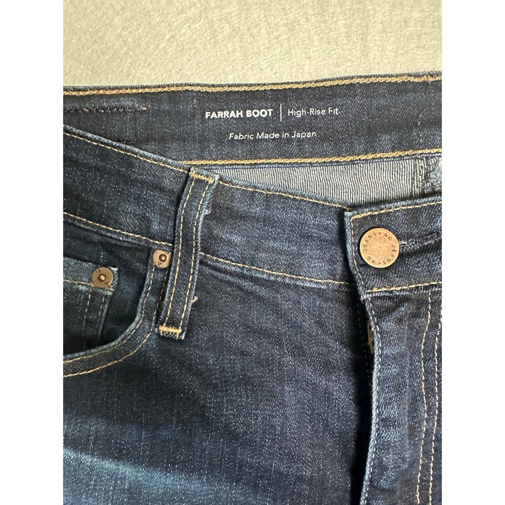 AG Adriano Goldschmied Farrah Boot Jeans 31 High Rise Dark Wash Raw Hem Flare - Picture 3 of 8
